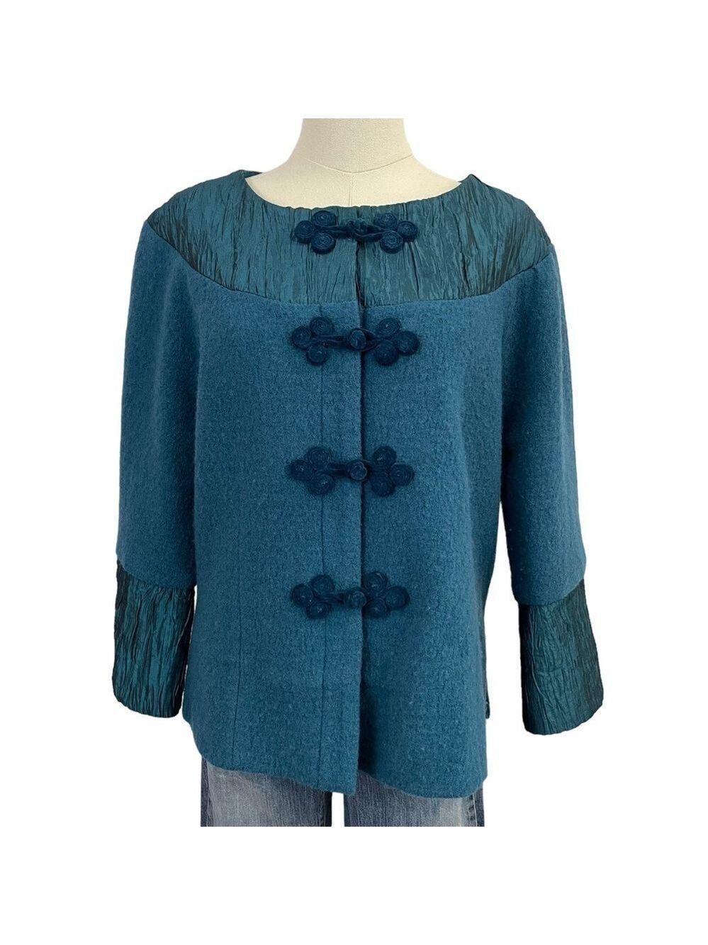 Carson 100% Wool Dressy Jacket Womens M Blue Teal Short Coat Evening Mature VGUC